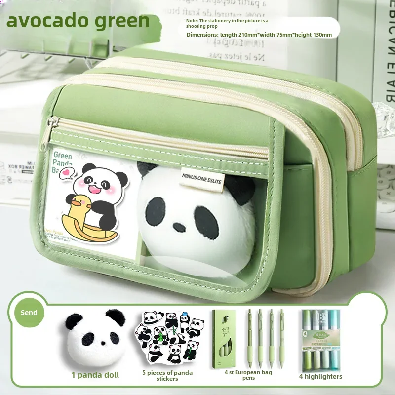 Large Capacity Panda Pencil Bag New 2024 Style Student Women's Stationery Box For Junior Senior High School Boys Girls