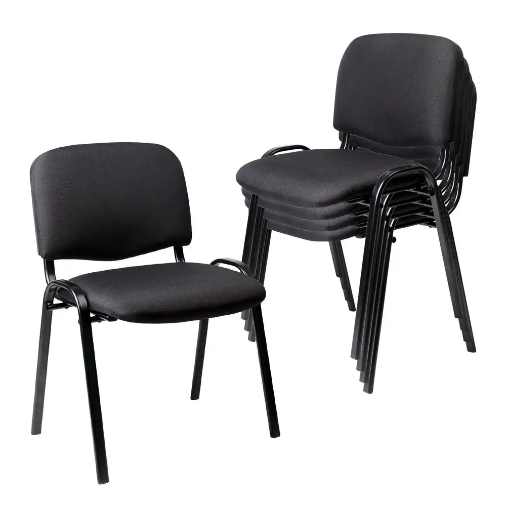 

Set of 5 Pack Stackable Waiting Room Chairs Fabric Black Reception Chair Metal with Thickened Seat Back Cushion for Waiting Con