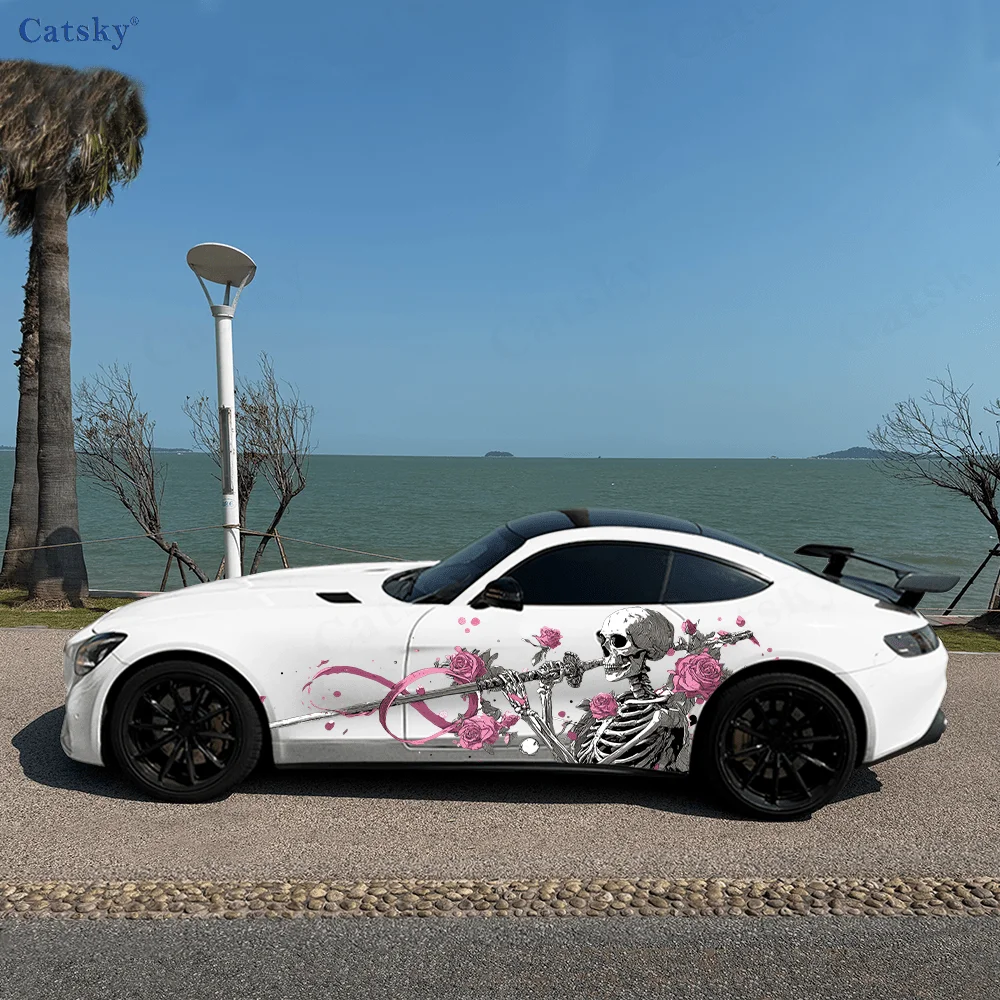 

Colorful Swords Skulls Rose Car Side Sticker Decor, PVC Waterproof Scratch Resistant Decal,Car Protection, Auto Accessories Gift