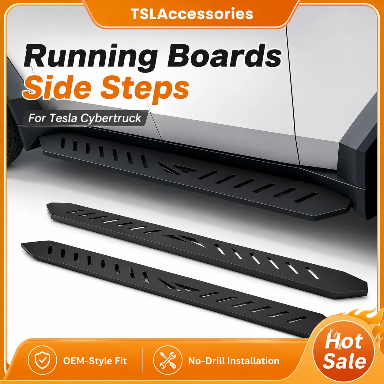 No-Drill Running Boards Side Steps for Tesla Cybertruck Aluminum Heavy Duty Nerf Bars Exterior Brackets Accessories