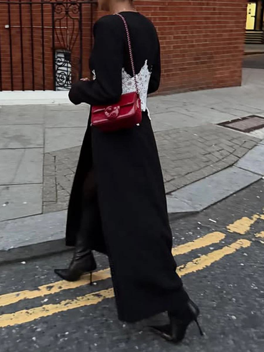 TWOTWINSTYLE, Blazers elegantes con bordado empalmado transparente adelgazante de Color intenso para mujer, Túnica de manga larga con cuello en V, Chaqueta larga para mujer