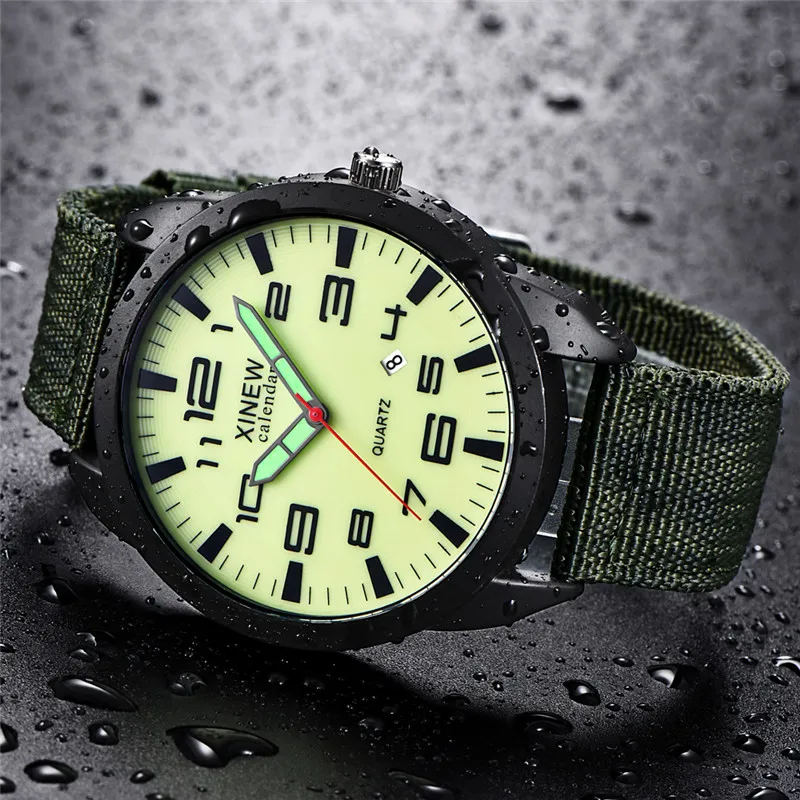 Original XINEW Brand Cheap Watches For Men Fashion Nylon Band Military Sports Date Quartz Watch Erkek Barato Saat Montre Homme