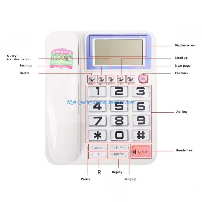 U2JE Corded Telephone Basic Desk Landline Phone Call Display for Home Guest Room