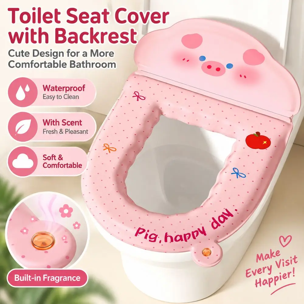 Durable Cartoon Animal Toilet Seat Cushion Waterproof With Backrest Toilet Lid Cover Washable Aromatherapy Toilet Seat Pad Home