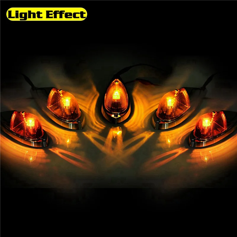 

A60E-10X DC 12V Amber Teardrop Cab Light Cab Marker Light Front Rear Top Clearance Roof Running Light Wiring Pack