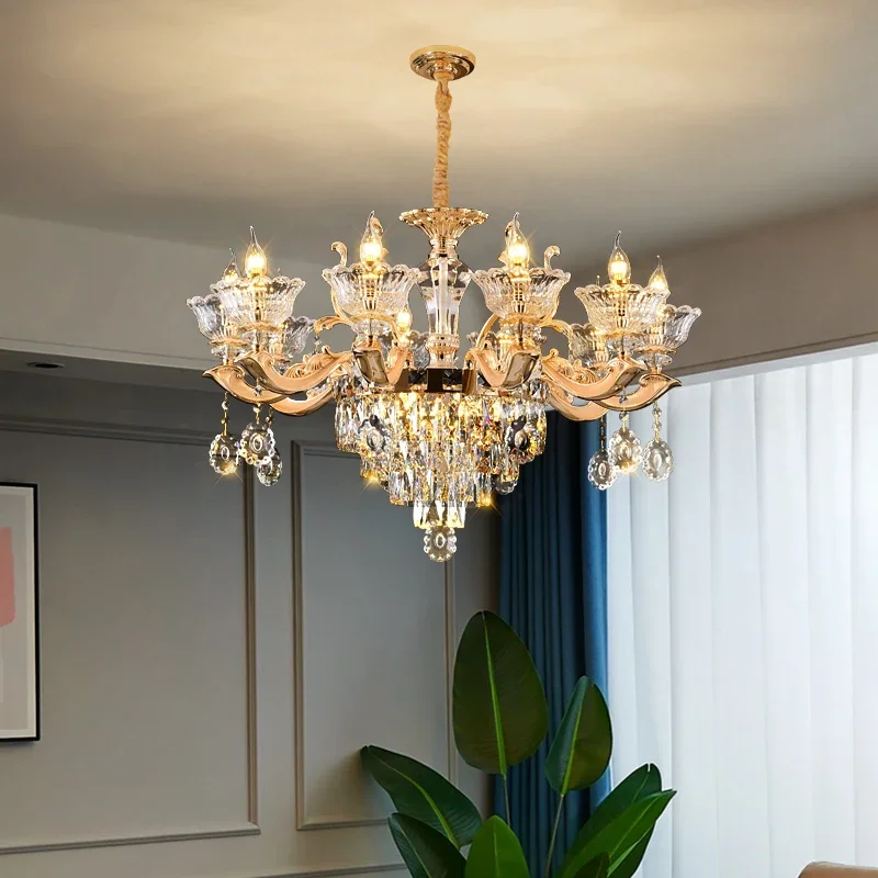 European Style Crystal Chandelier Lustre LED Pendant Lights Living Room Pendant Lamp Building Lights Home Decor