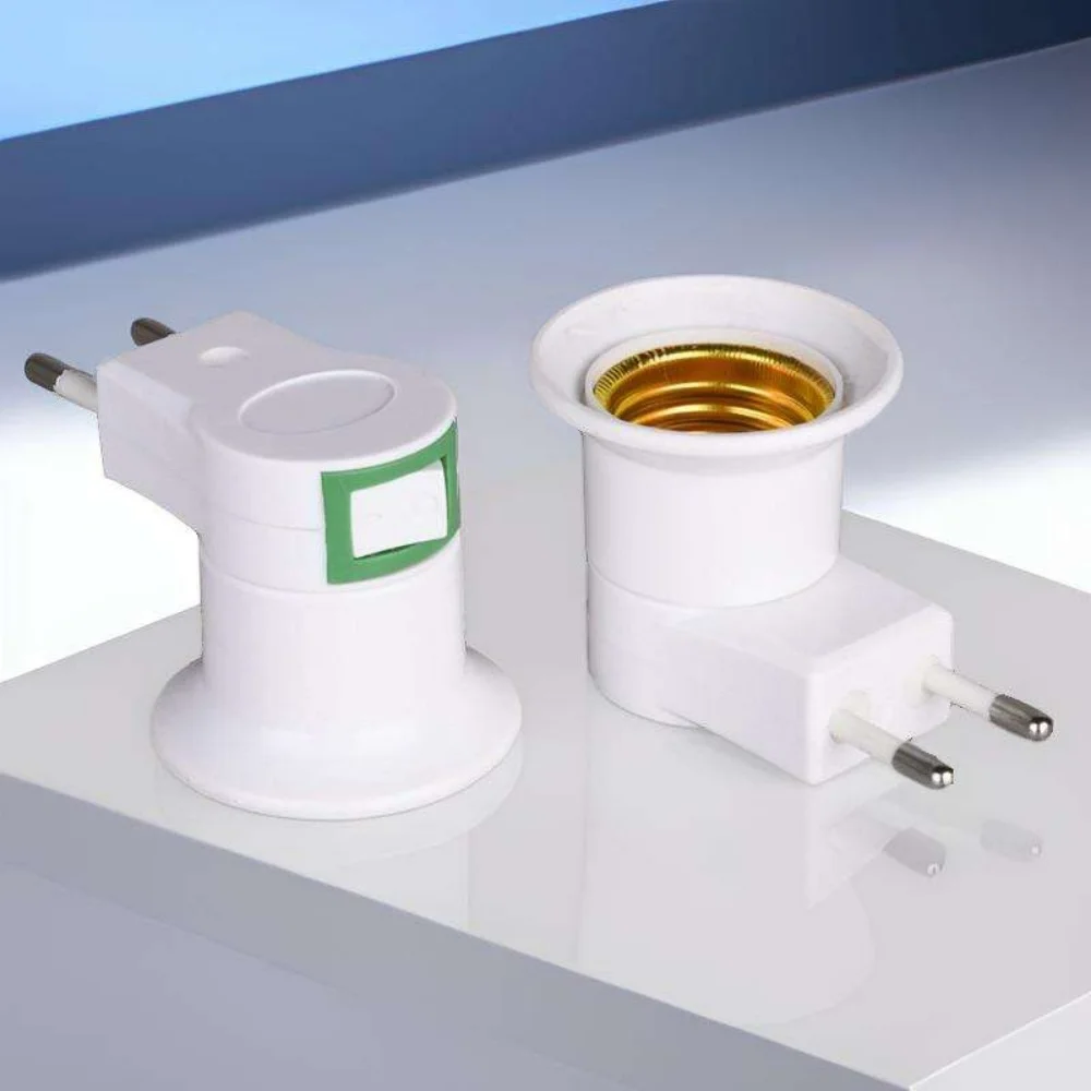 Promotion E27 220V 6A LED Light Male Socket to EU Type Plug Adapter Converter for Bulb Lamp Holder With ON/OFF Button