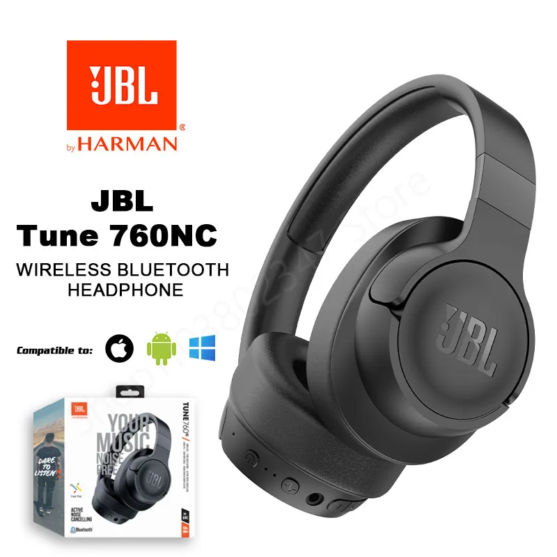 JBL-Casque Bluetooth sans fil TUNE 760NC, écouteurs pliants, casque antibruit d\'origine, musique et sport