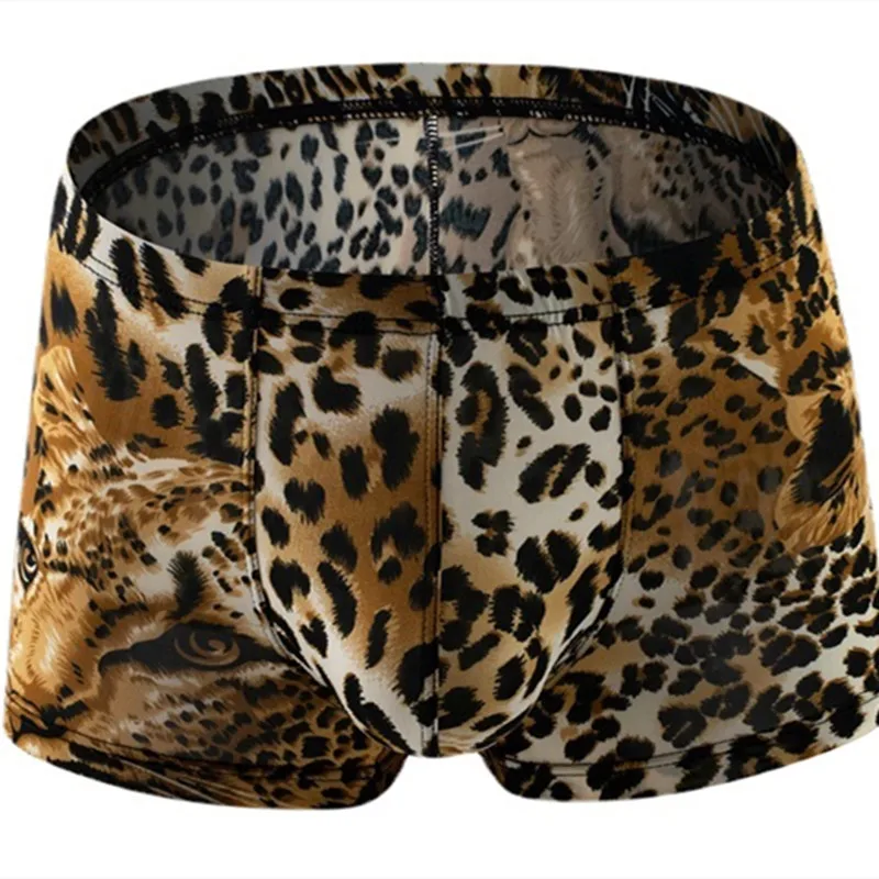 Bóxer de piel de serpiente para hombre, ropa interior transpirable con bolsa convexa en U, bragas de leopardo, Cueca, M-XXL