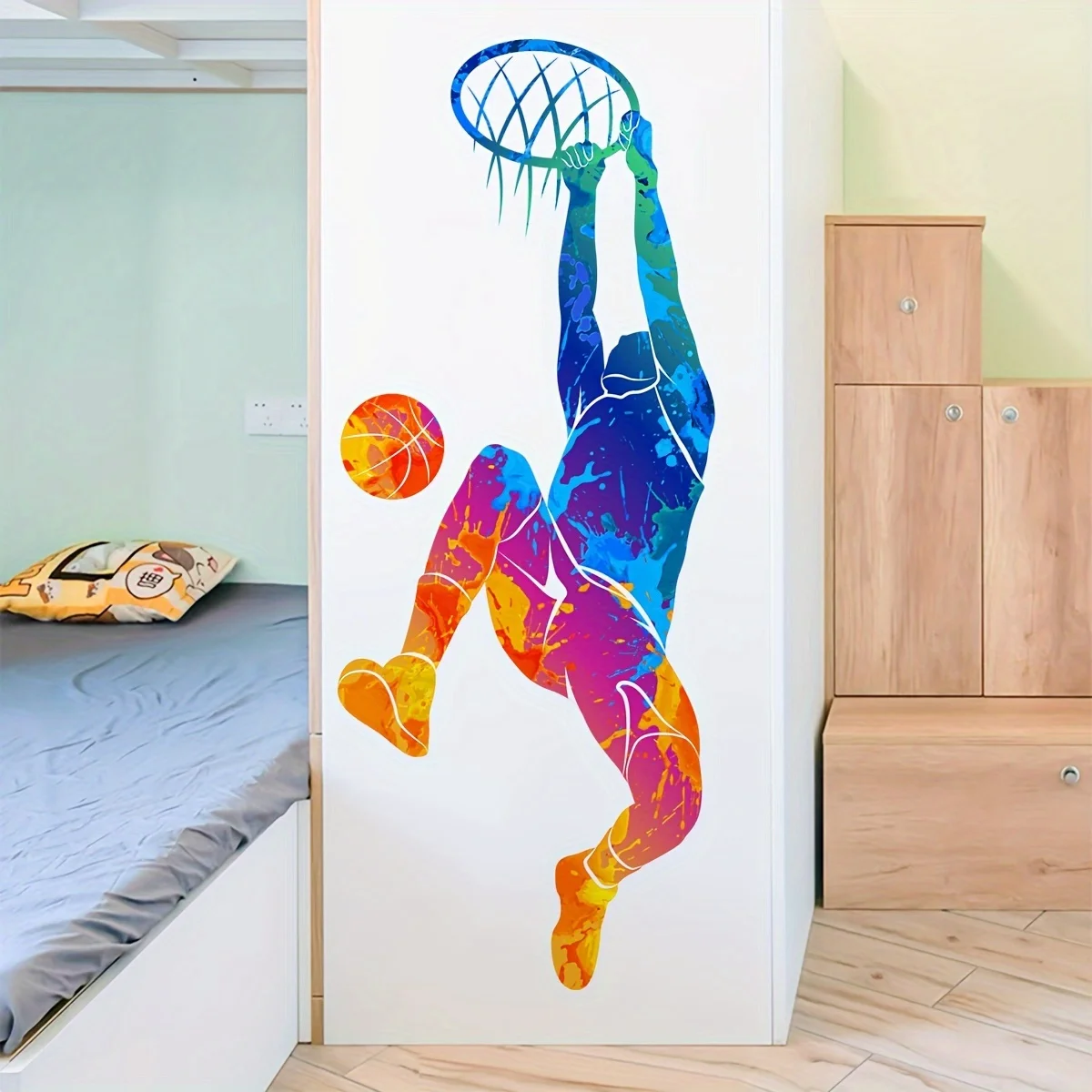 2D Flat, 1-Piece Colorful Basketball Player Wall Sticker - Removable Sports-Themed Sticker for Bedrooms, Living Rooms, and Home