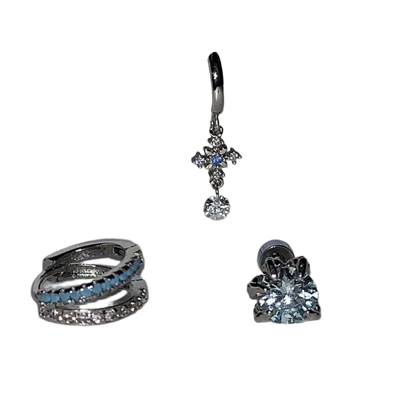 U90E Stylish Blue Crosses Earrings And Dragon Claw Studs Set Fashionable Baroque Alloy Jewelry For Daily Wear