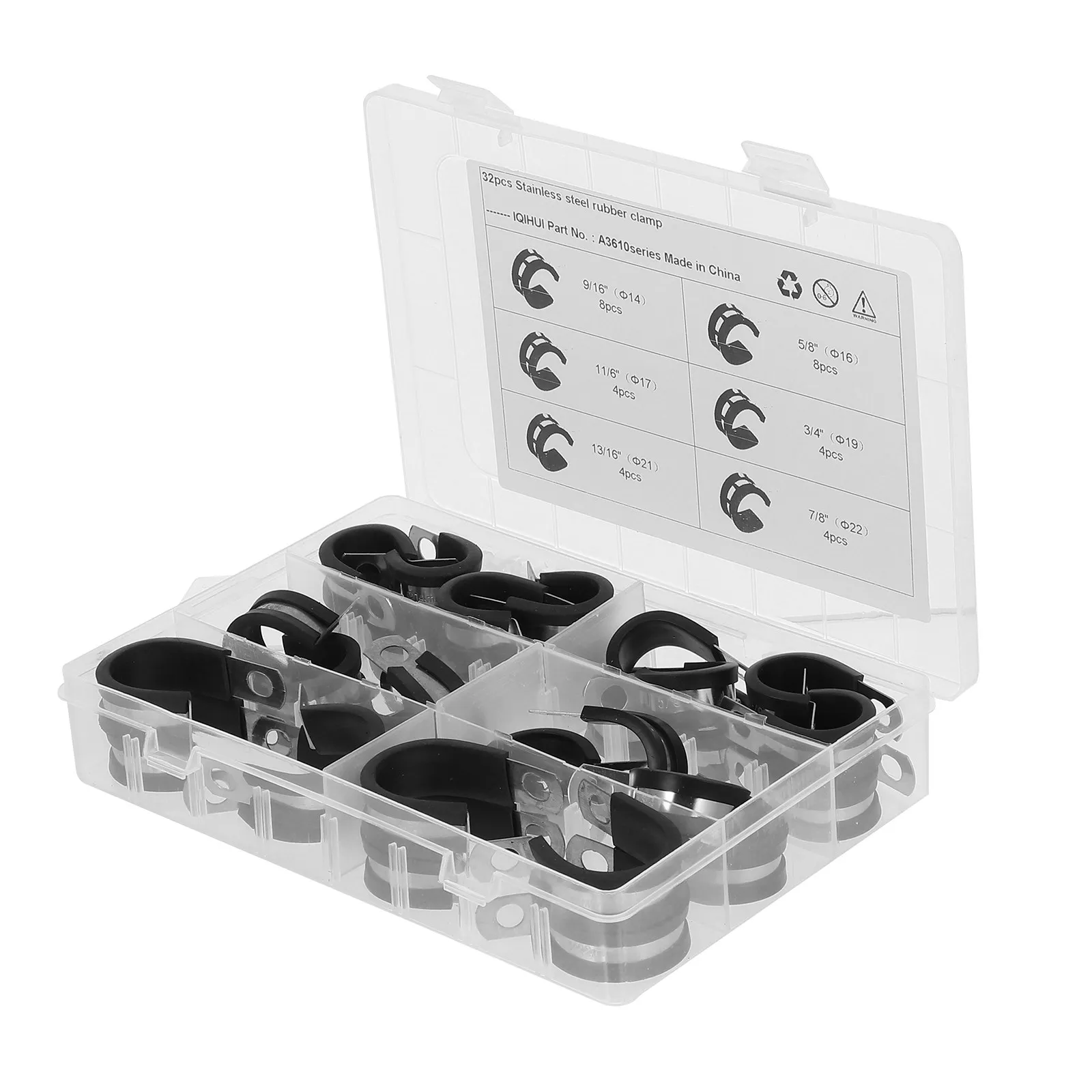 32Pcs Durable Steel Hose Clamp Set Rubber Lined for Air Water Fuel Line Applications R-Shaped Hose Clamp Clip Cable Clip view 5