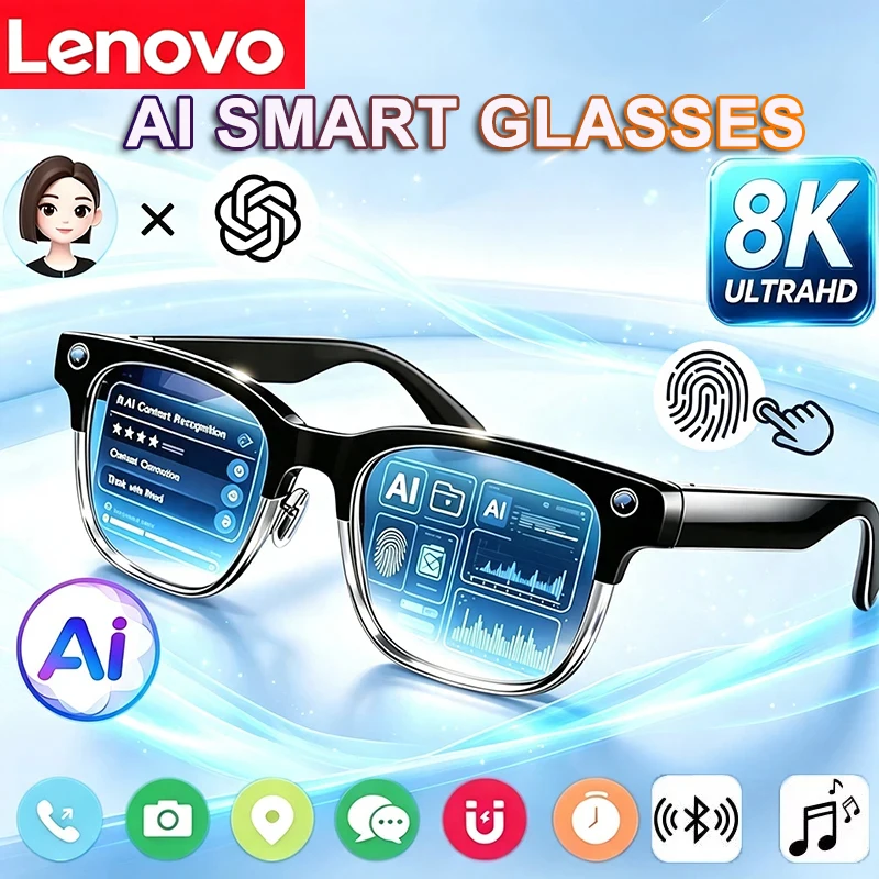 Lenovo 8K HD AI Smart Glasses AI Translation Hands-Free Calling AI Chat Logging Music Playback Smart Sunglasses for Men