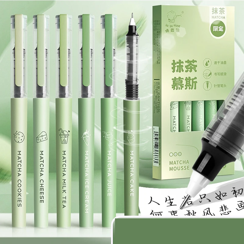 6 buah/set Matcha cookie cepat kering 0.5mm Roller Pen kapasitas tinggi tinta hitam lurus cair Rollerball Gel alat tulis sekolah