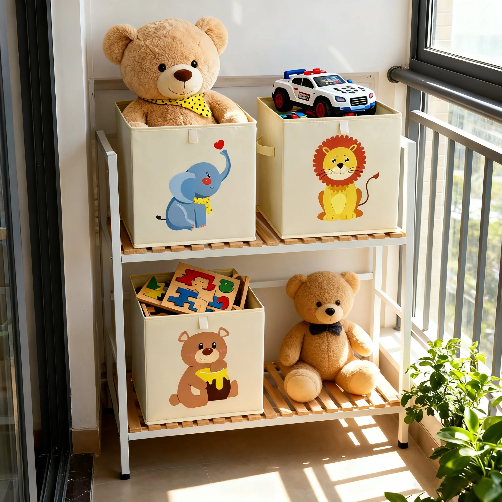 Faltbarer Aufbewahrungskorb Cartoon-Tier Kinderspielzeug-Bücher-Aufbewahrungsbox für Kinderzimmer Schlafzimmer Spielzimmer Wohnzimmer