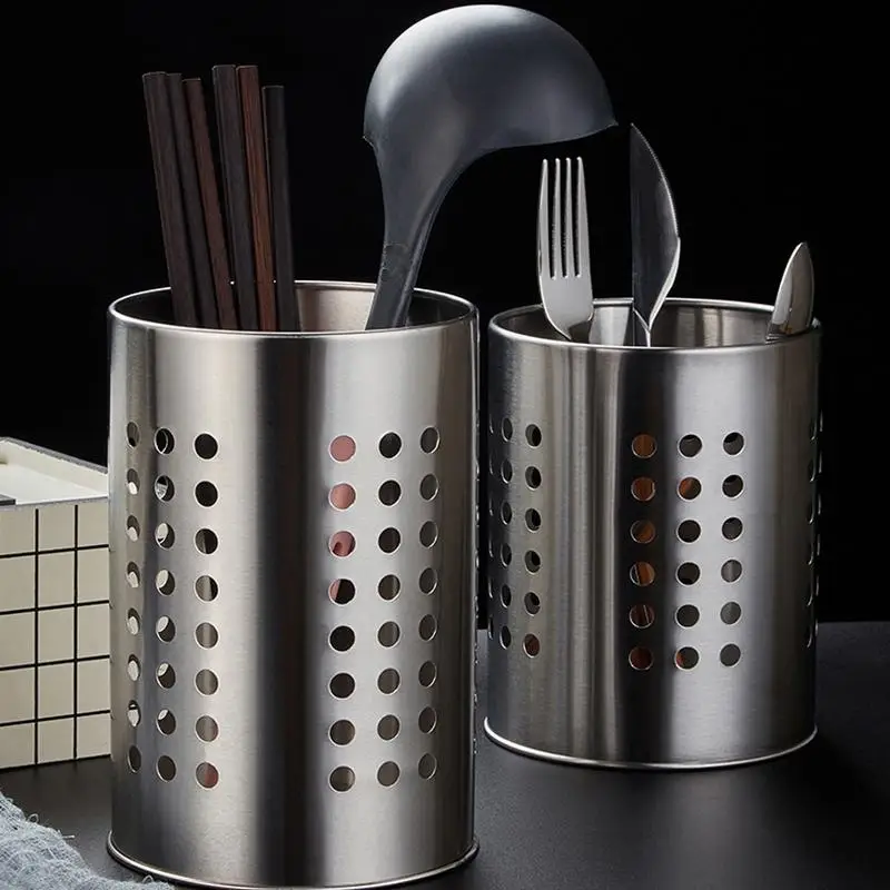 Steel Stainlesscylindrical Chopstick Cutlery Storage Box Suitable For Home Kitchens, Restaurants, And Dormitories
