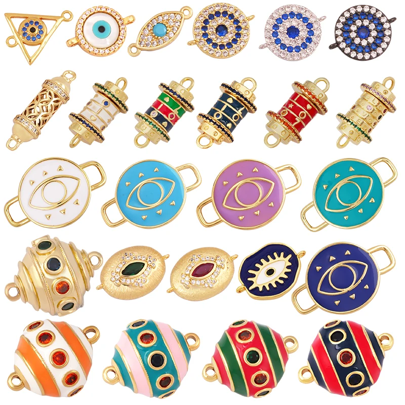 Conector de eslabones de ojo turco gigante esmaltado, color dorado para pulsera/collar, suministro de componentes de joyería hechos a mano M36
