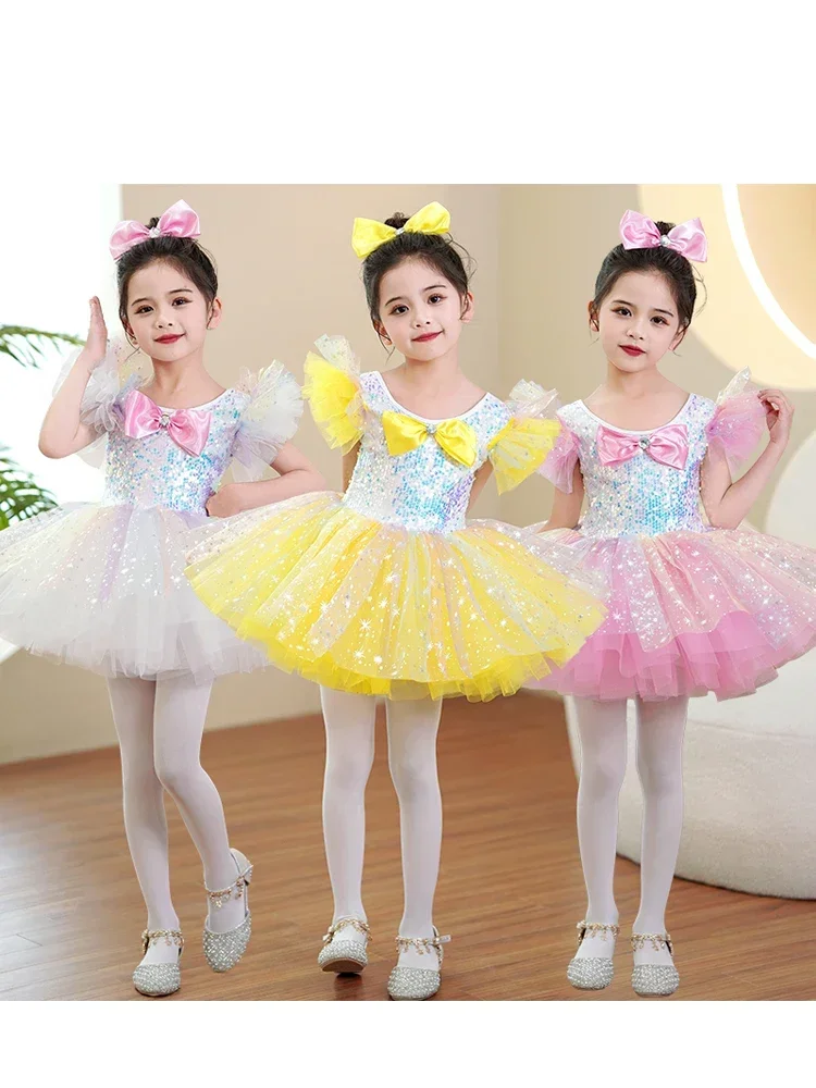 Платье-пачка для танцев, с блестками, для девочек