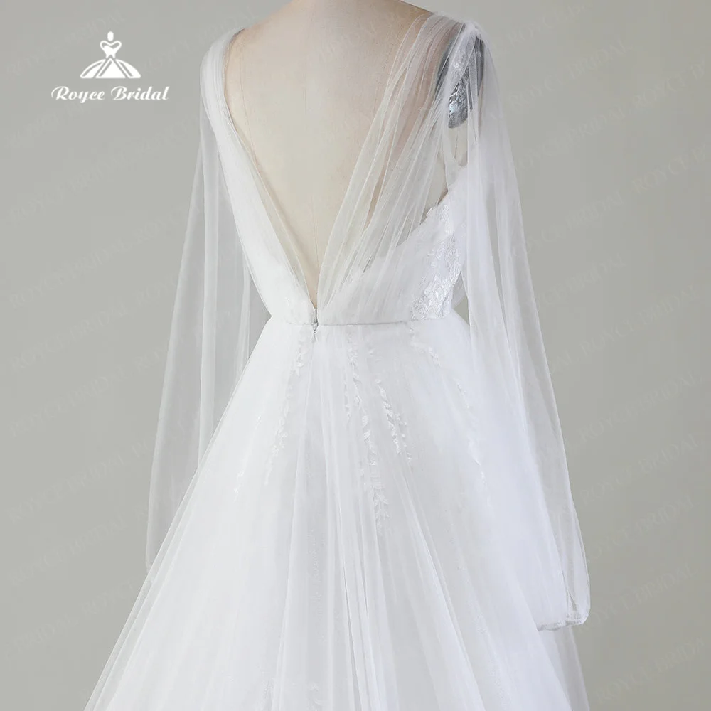 Roycebridal-Robe de Mariée Trapèze à Col en V et Manches sulf, Tenue Éducative en Dentelle, 2025