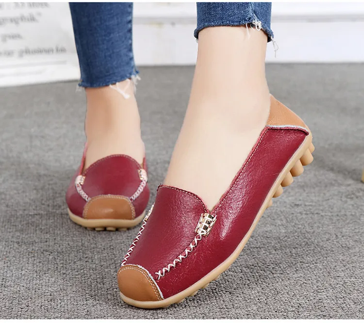 Genuine Leather Women Flats Shoes  Spring Autumn Female Moccasins Shoes Slip On Loafers Ballerina Shoe Ladies Ballet Bowtie Shoe