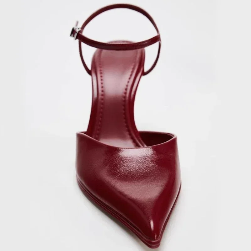 مثير ماركة مضخات الصنادل النساء موضة مكتب فستان الحفلات حذاء الكاحل حزام Slingback أنيقة العلامة التجارية أشار تو عالية الكعب الإناث #3