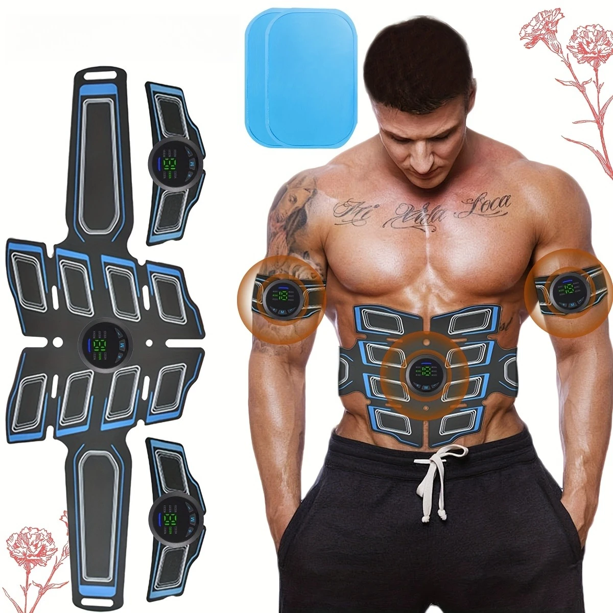 

Перезаряжаемый массажный пояс для фитнеса EMS — 6 режимов, 18 уровней интенсивности, тренировка мышц и стимулятор физиотерапии, массажер для спины