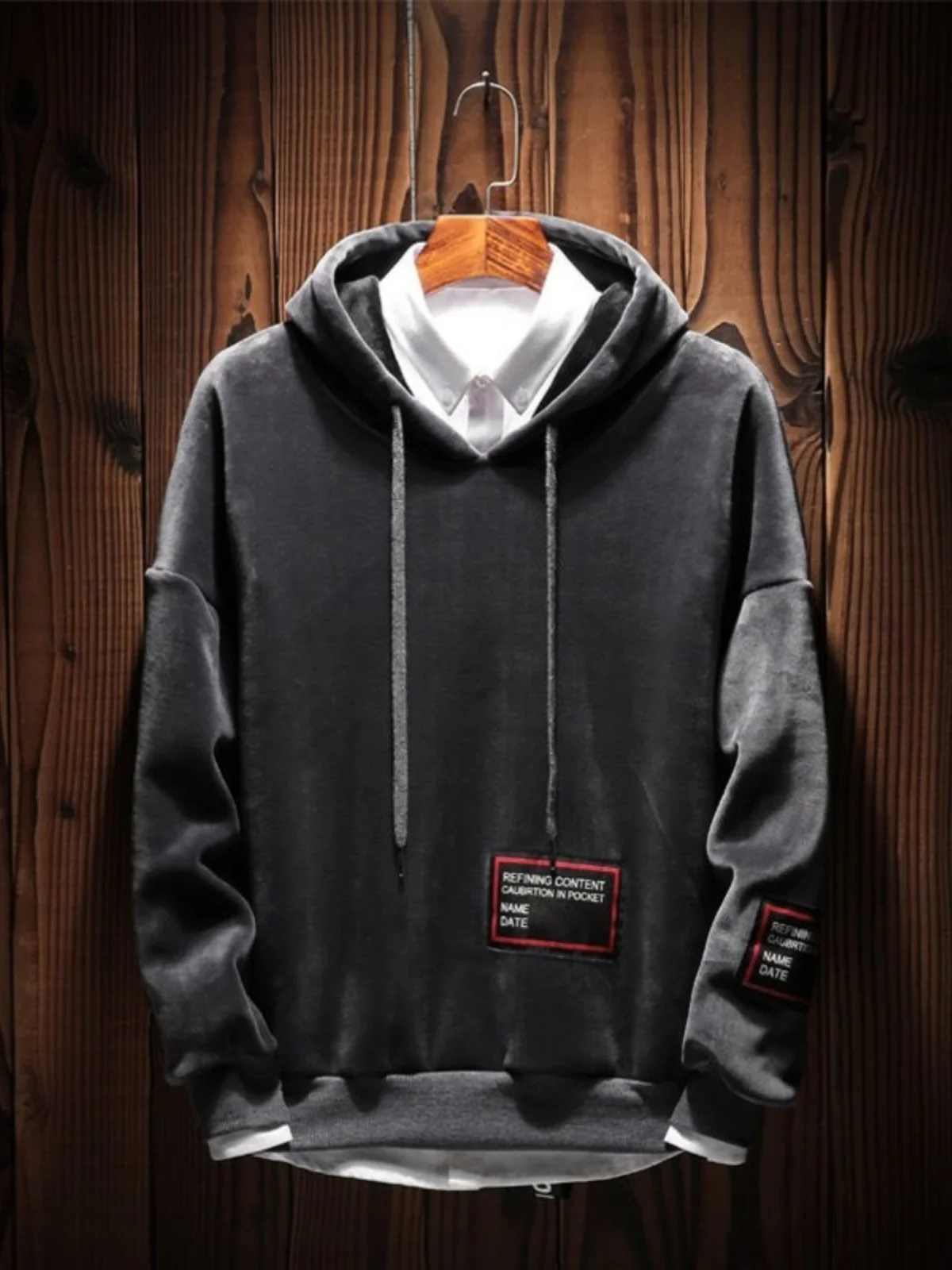 

Autumn Winter Thickened Velvet Hoodie Men's Loose Casual Comfortable Sweatshirt Gold Silk Velvet Design Sensation Streetwear