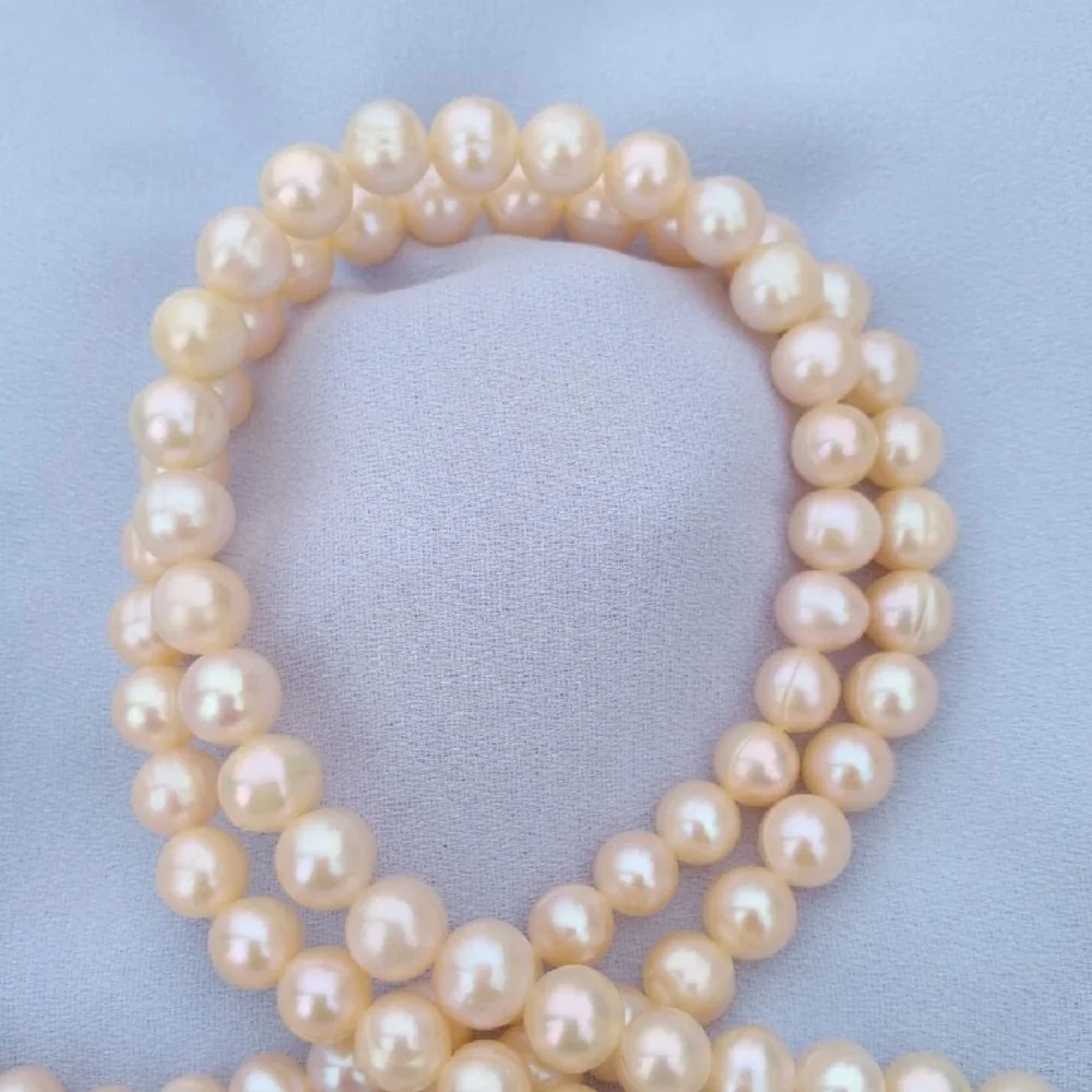 1-Row Natural Pearl Necklace AAAA-8-9mm Pink South Sea Round Pearl Necklace 14k Gold -35 inch