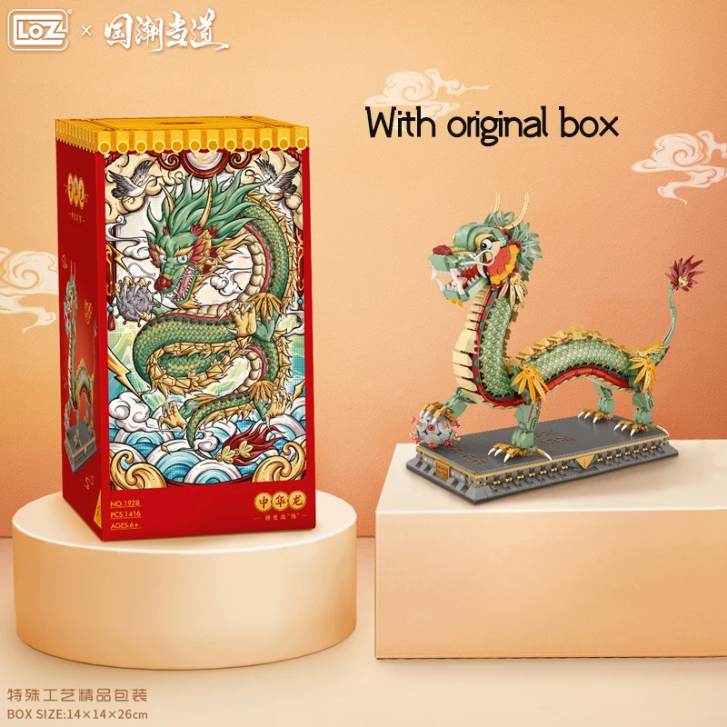 LOZ MINI MOC Chinese Dragon Animal Building Block Idea Ancient Legend Image Figure Bricks New Year Children Kids Toys Gifts