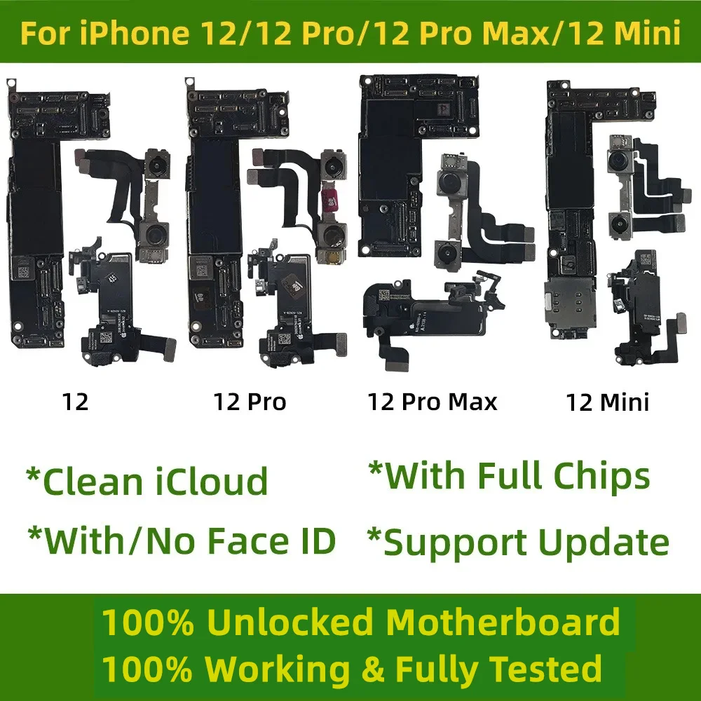 Fully Tested Unlocked Clean iCloud For iphone 12 Pro max Motherboard With Face ID Support Update For iphone 12 mini Logic board