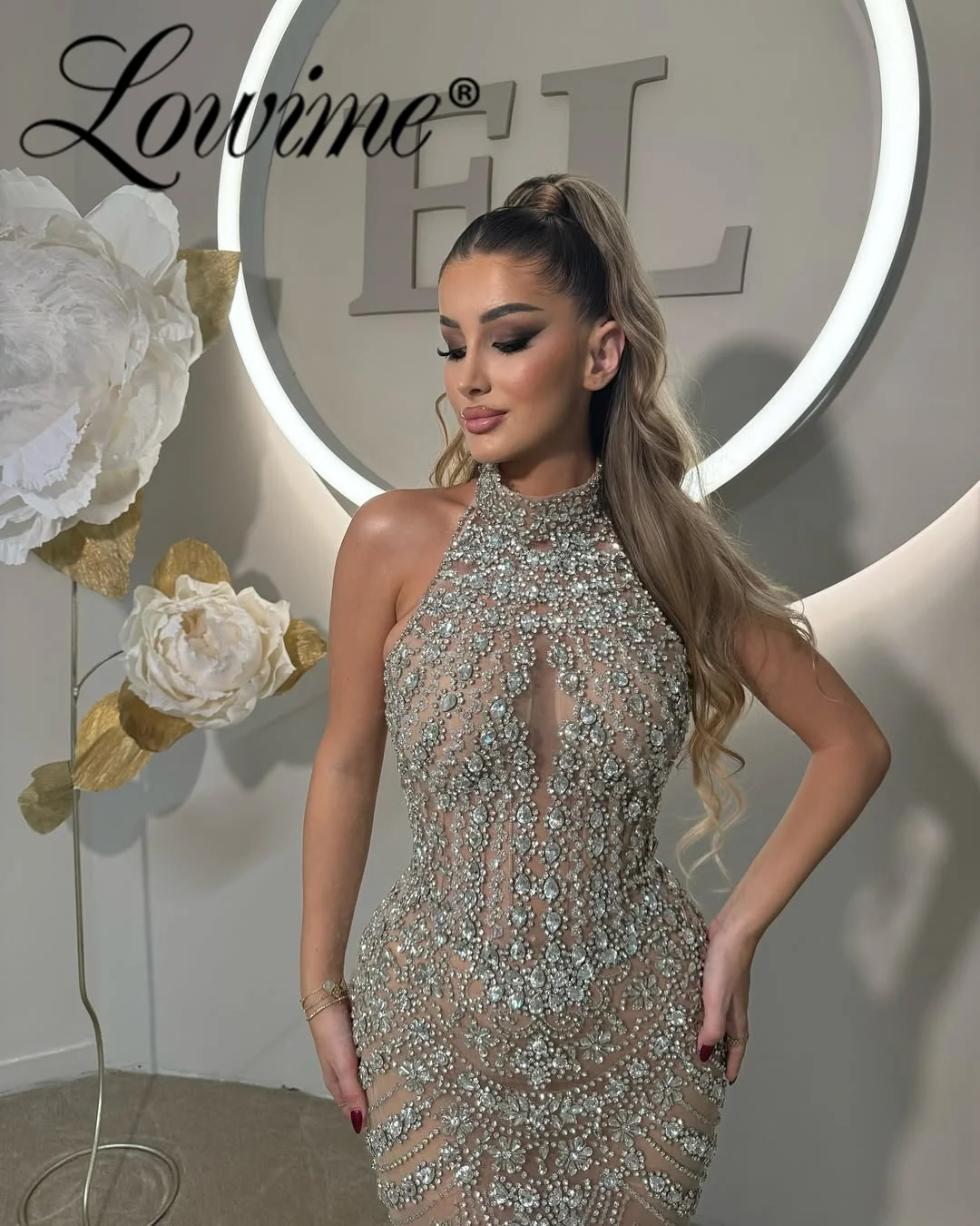 Silver Crystals Women Luxury Diamonds Beaded Long Evening Dress Birthday Party Costomized Prom Performance Dresses 2025 Robes