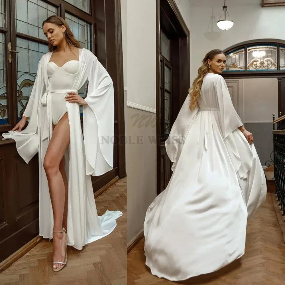 Chiffon Satin Bride Robe Party Bathrobe Lingerie Women Gowns Nightgown With Long Sleeve Long Jacket Customized