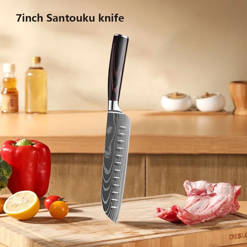 NONE Küchenmesser Laser Damaskus Japanisch Santoku Messer Fleisch beil Profession elles Kochmesser Kochmesser Küchen zubehör 4