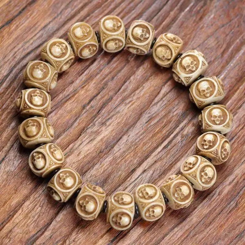 Tibetan Style Yak Bone Swallowing Bead Skull Corpse Bodhisattva Bracelet Single Circle Buddhist Beads