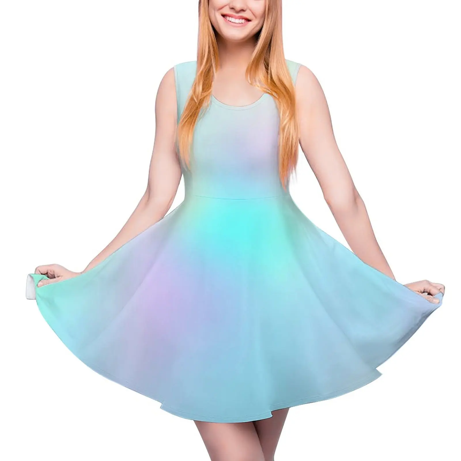 Pastel Tie Dye Dress Pastel Rainbow Cute Dresses High Waist Street Style Oversized Skate Dress Female Custom Vestidos