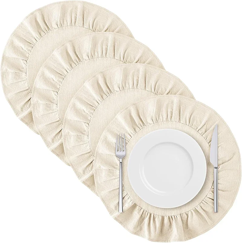 Set of 4 Ruffle Placemats Washable Weddding Cloth Napkins Table Decorations for Dining Restaurant Kitchen Table Mats Home Decor