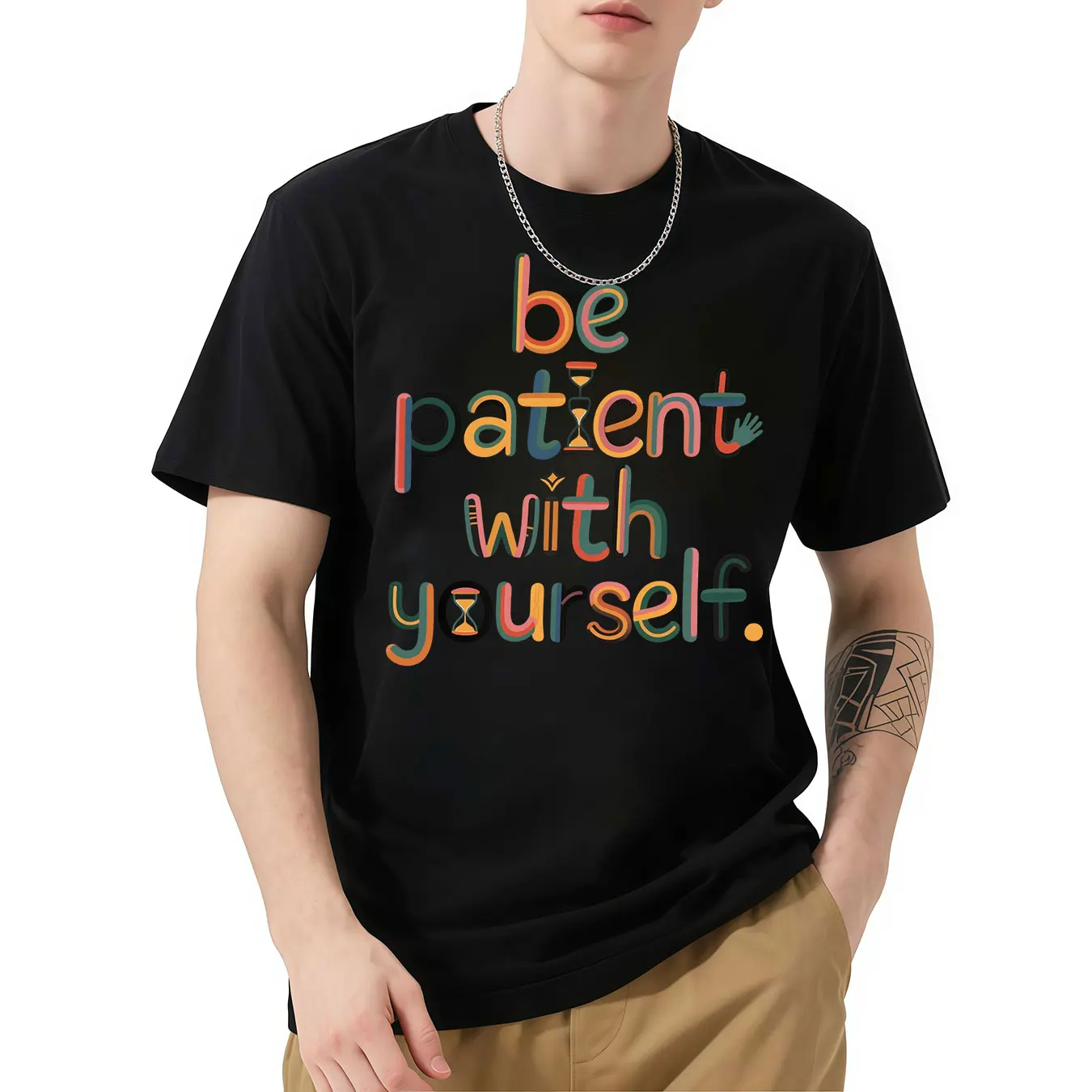 

Be Patient with Yourself Graphic Print Tshirt Male Funny Rap Meme T-shirt Men Women Hip Hop Oversized T Shirts