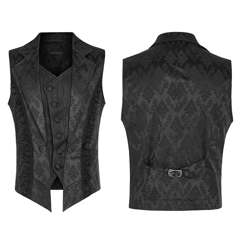 PUNK RAVE Men\'s Gothic Gorgeous Lace Decoration Asymmetric Lapel Waistcoat Unique Pointed Outline Elements Party Long Sleeve Top