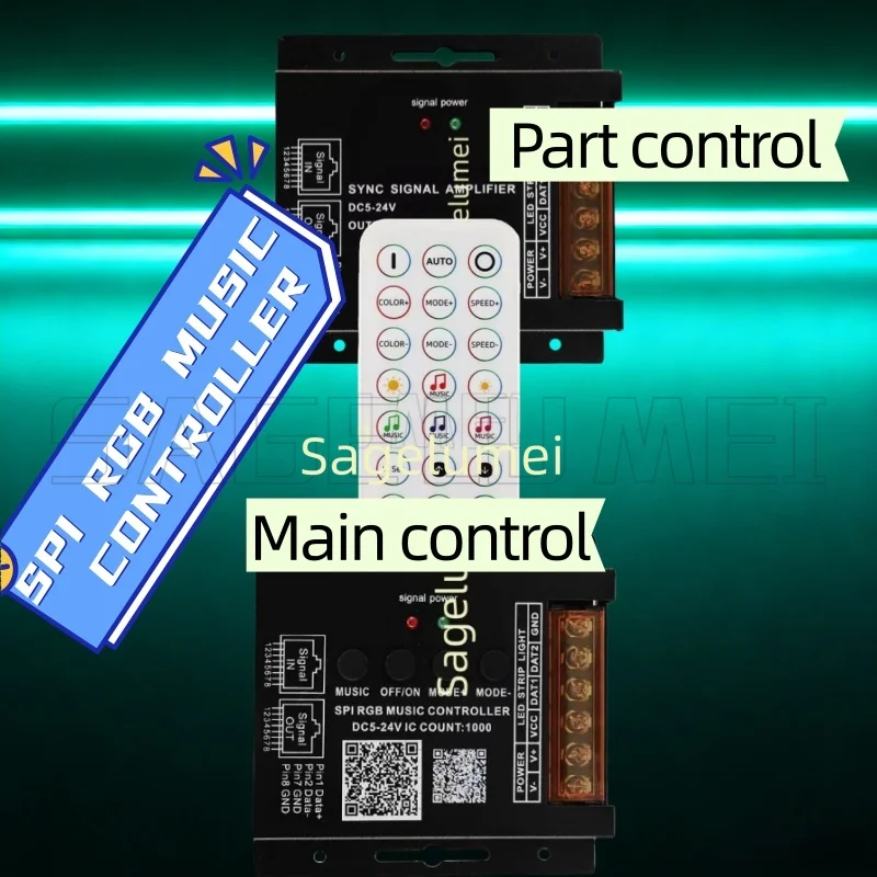 NEW Part/Main control Wireless Bluetooth SPI Music Controller DC5-24V Kits Network Port Synchronization SPI RGB Music Controller