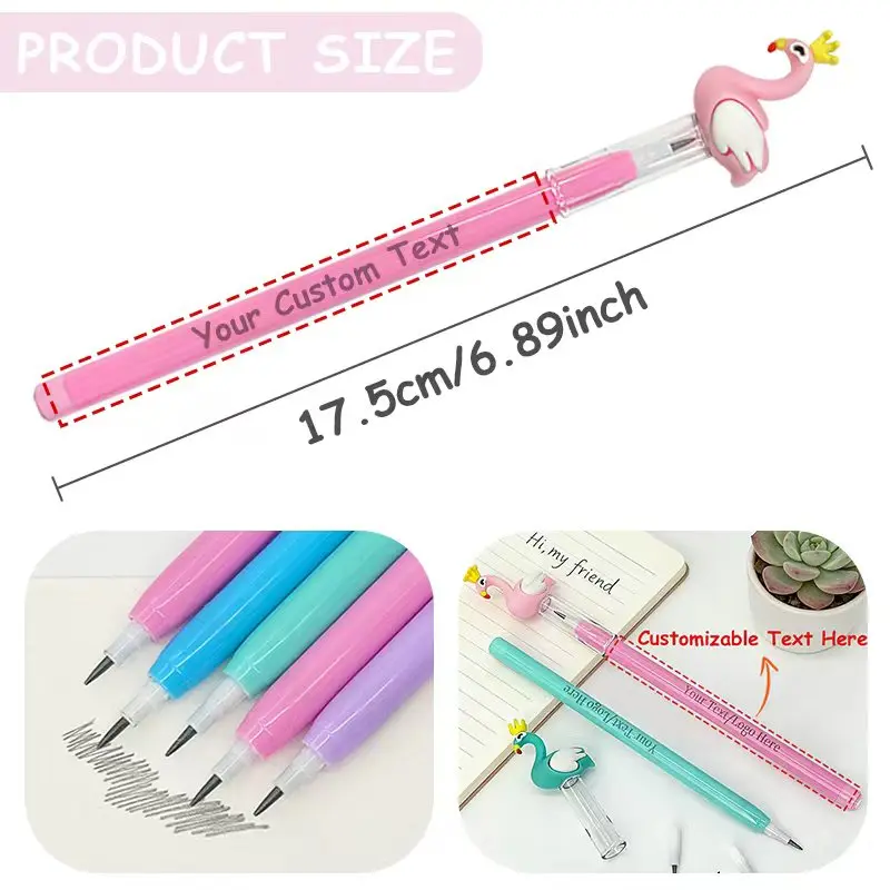 30/50PCS Customizable Pencils Logo Cute Flamingo Mechanical Pencil Personalized Text Kawaii Swan Pencil with Replaceable Lead