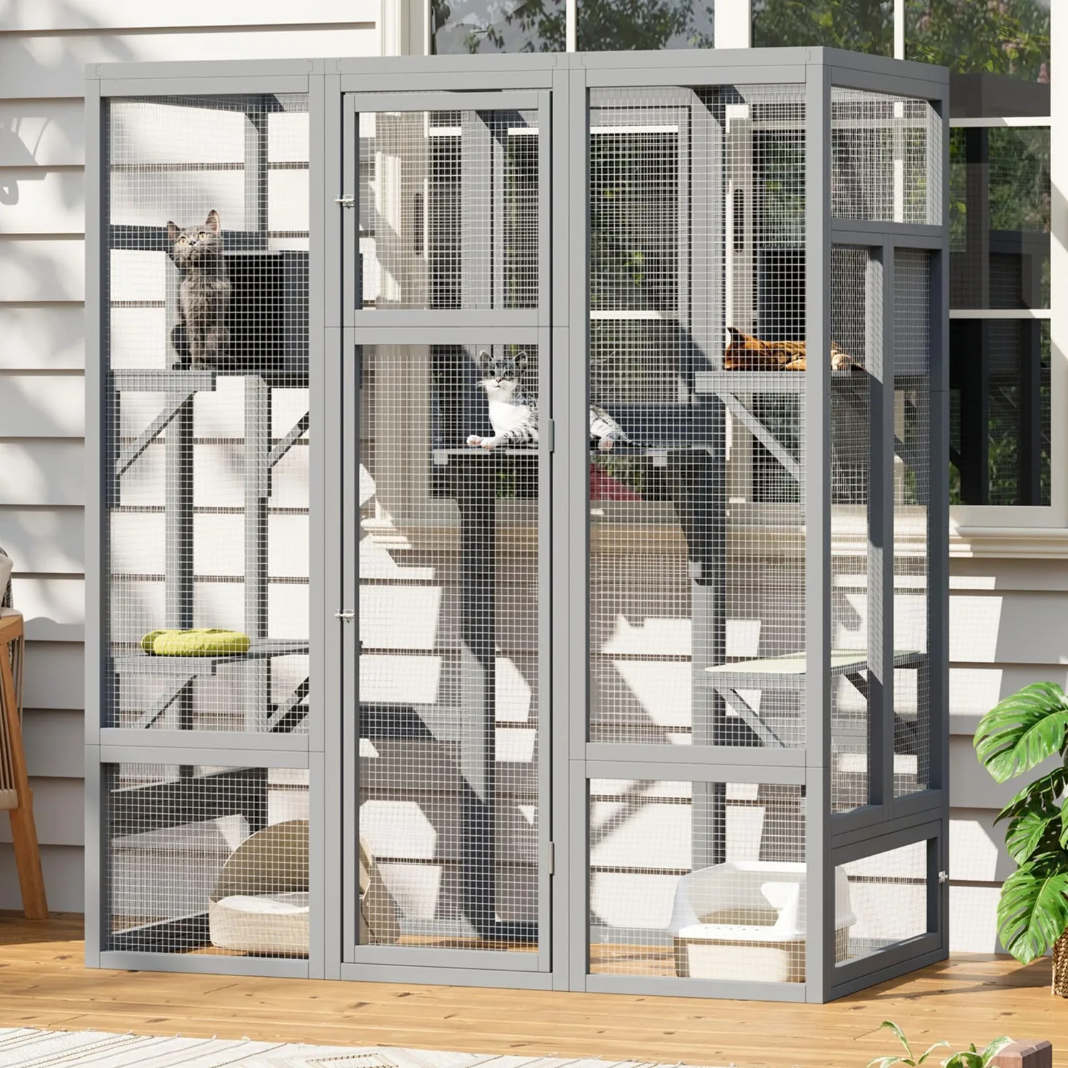 70Inch Catio Outdoor Cat Enclosure, Large Cat House Cat Patio, Grey | Enhanced Security, Weatherproof, Indoor/Outdoor