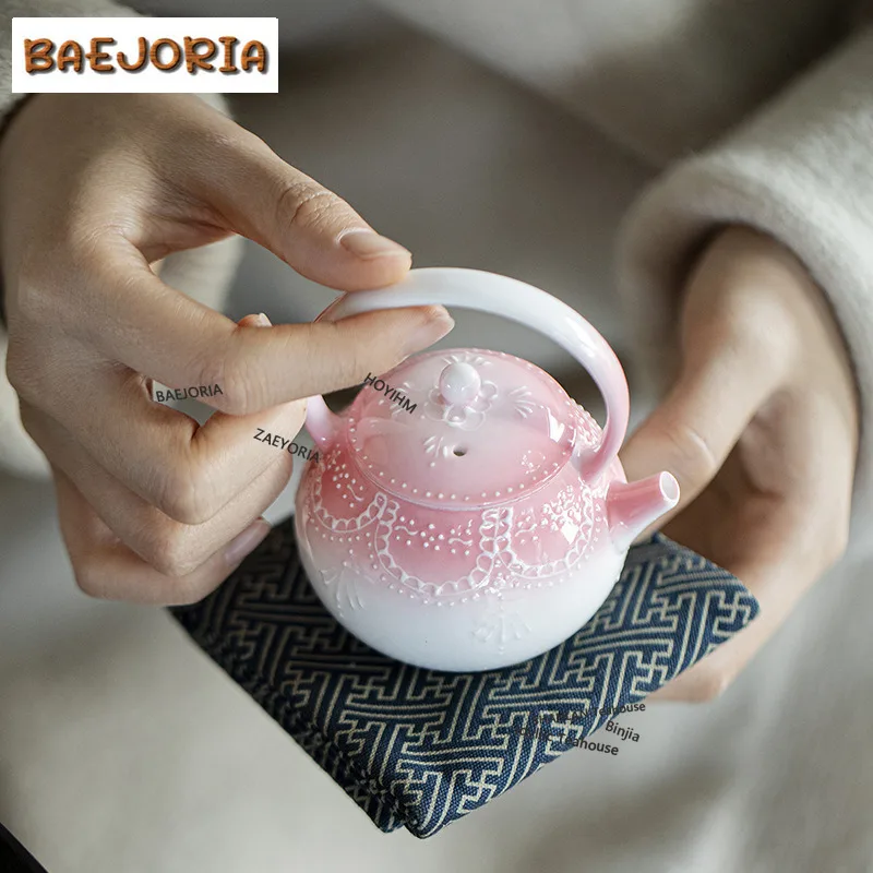 BAEJORIA 110ml Hand-painted Pink Bead Curtain Arita Porcelain Teapot Aesthetic Tea Infuser Pot Tea Maker Kettle With Filter Cha