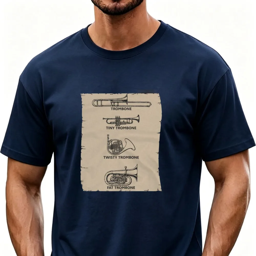 Funny Types of Trombones Diagram Graphic T-Shirt Brass Instrument Vintage Poster Print Tee Musician Band Gift Unisex Cotton Tops