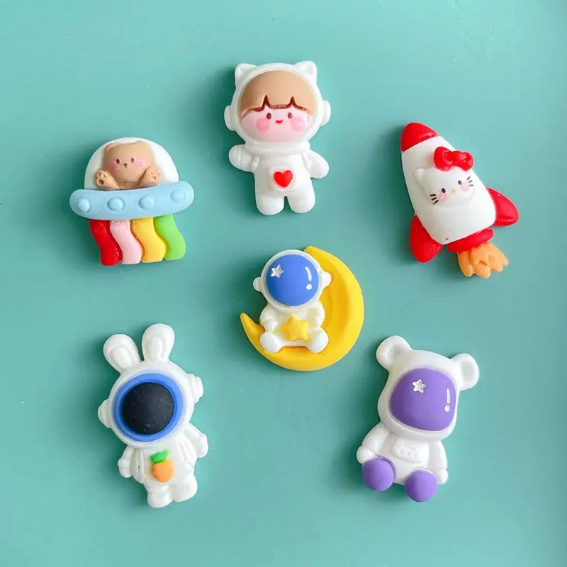 15PCS Cartoon astronaut rocket resin accessories handmade cream glue diy headdress phone case shoe buckle material