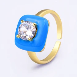 AIBEF Trendy Korean Enamel Candy Color Geometric Square Adjustable Retro Oil Dripping Ring Women Charm Fine Jewelry Wedding Gift