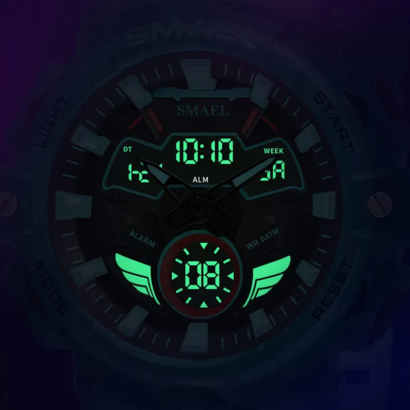 SMAEL Men Quartz Sport Watches Waterproof Digital LED Display Analog Alarm Clock Student Stopwatch  Military Wristwatch for Male