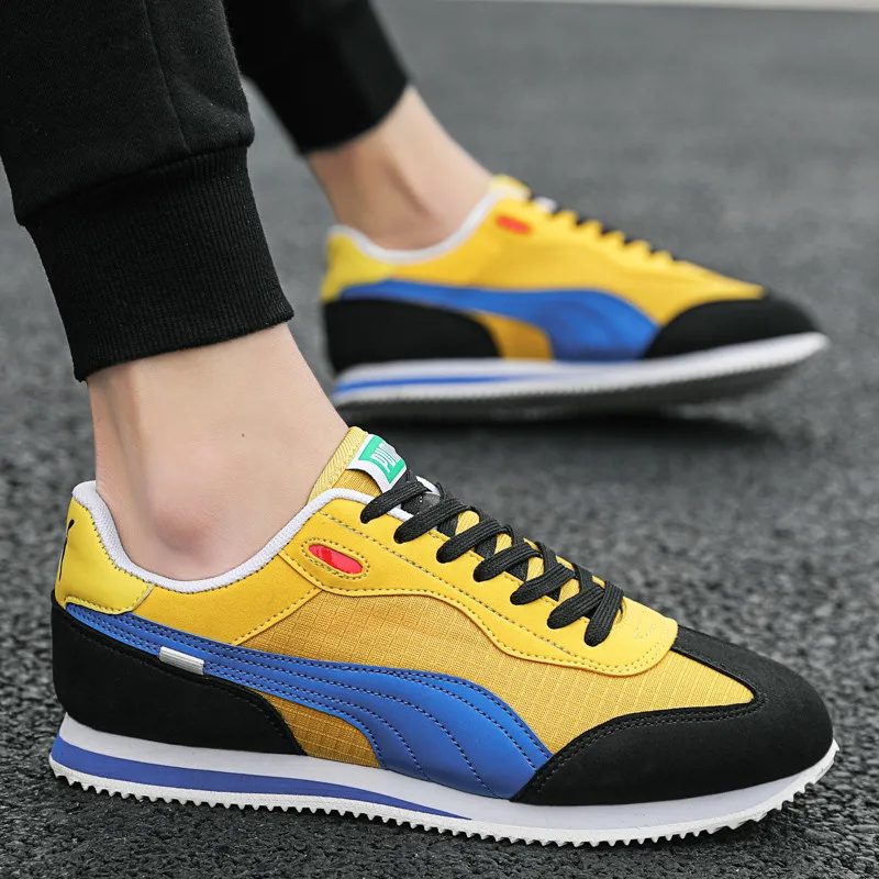 Retro Flat Yellow Men\'s Casual Sport Shoes Lace-up Low Cut Men Fashion Sneakers Lightweight Breathable Trainers Shoes for Man