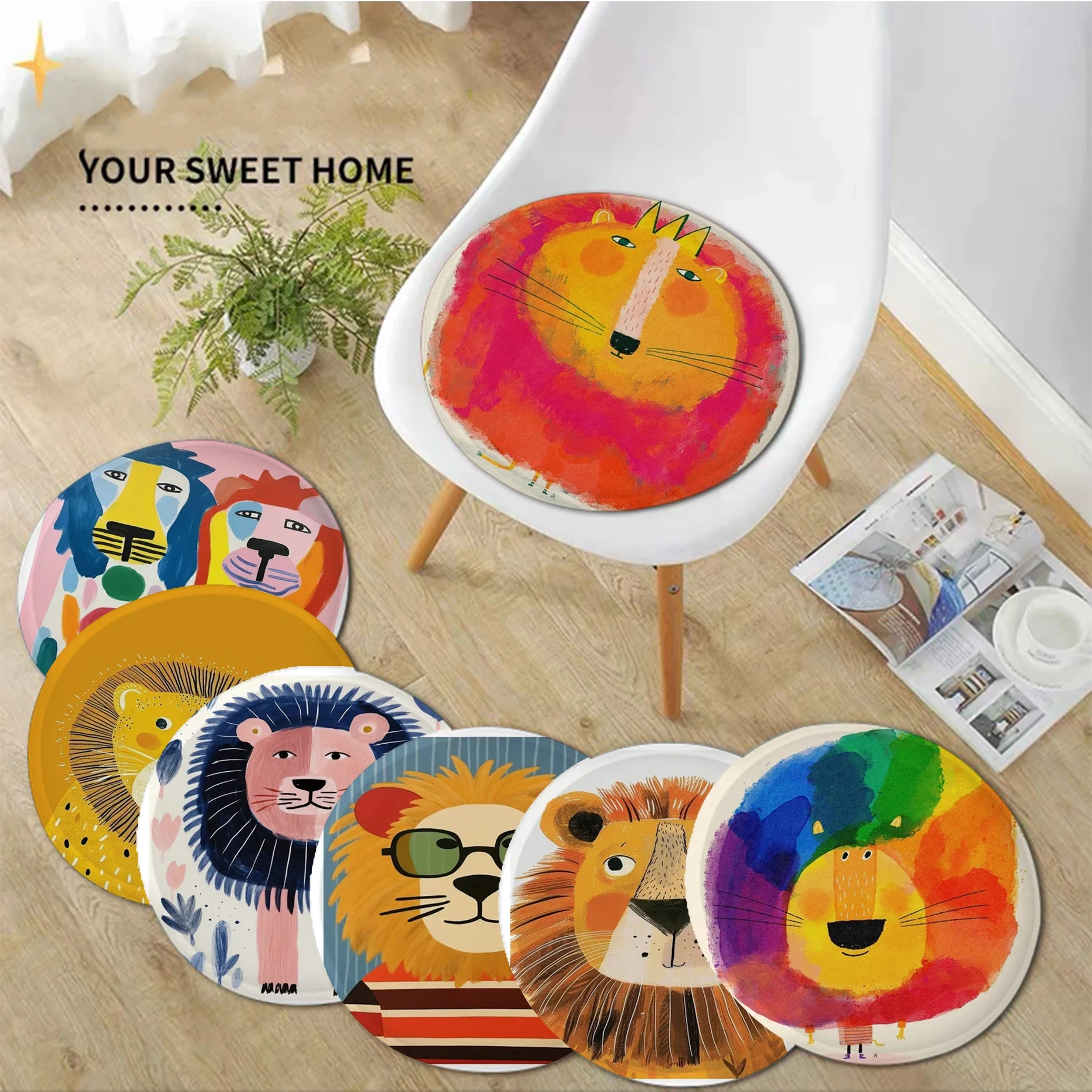 Lion Art Modern Minimalist Style Stool Pad Patio Home Kitchen Office Chair Seat Cushion Pads Sofa Seat 40x40cm Outdoor Cushions