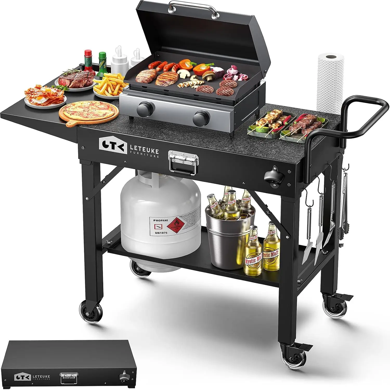 Grill Cart for Blackstone Griddle, Portable Outdoor Grill Table | Foldable Cart Table with Wheels for Ninja, Griddle Stand Fit