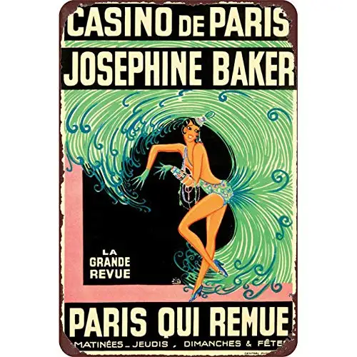 Vintage Tin Poster France - Josephine Baker - Casino De Paris Qui Remue Metal Tin Sign  Retro Home Bar Restaurant Garage Garden